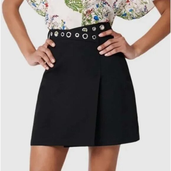 New Maje Size 40 Eyelet Cotton-gabardine Black Mini Skirt Going Out Streetwear - Picture 2 of 12